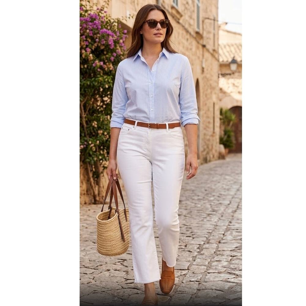 Weekend MaxMara Garment Dyed W19 Capri Kick Flare White Women's Minimalist Sz 10